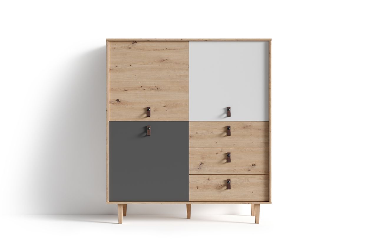 byLiving BILL Highboard, Breite 120 cm, Eiche-Optik, matt weiß anthrazit