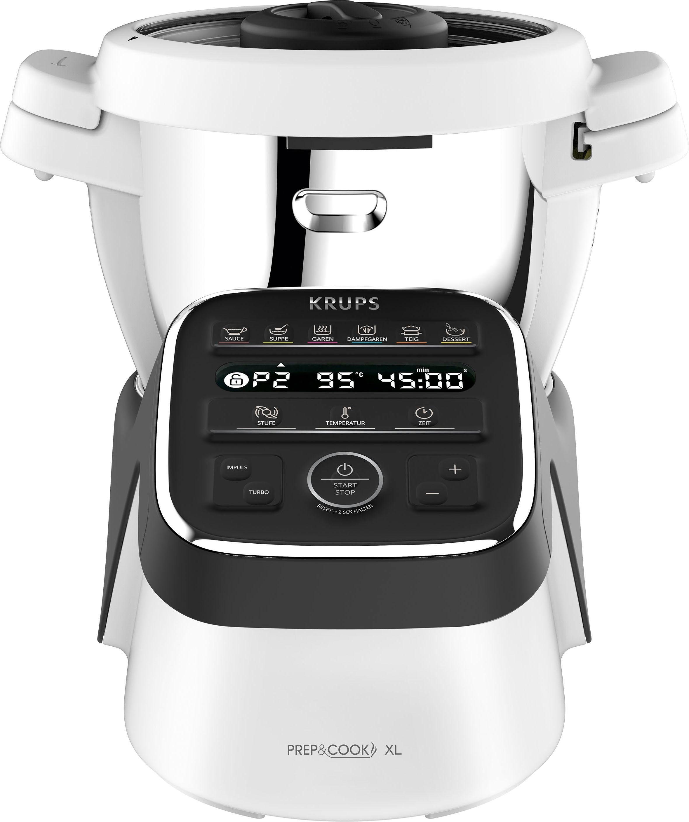 Krups Küchenmaschine mit Kochfunktion HP50A8 Prep&Cook XL, 1550 W, 4,5 l Schüssel, 6 Zubehöre + Schnitzelwerk, 30°C bis zu 150°C, Buch mit 300 Rezepten