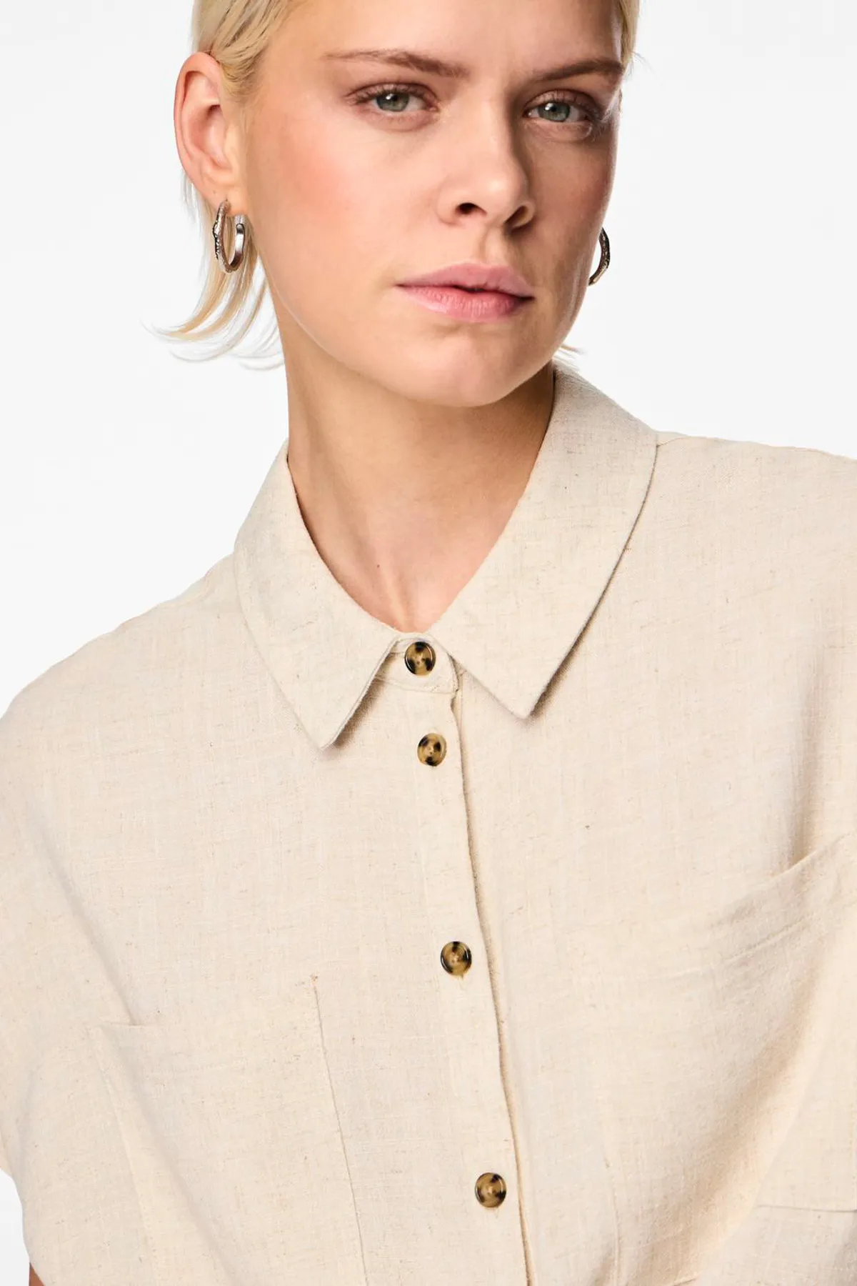 PIECES  PCVINSTY SS LINEN TIE SHIRT NOOS BC