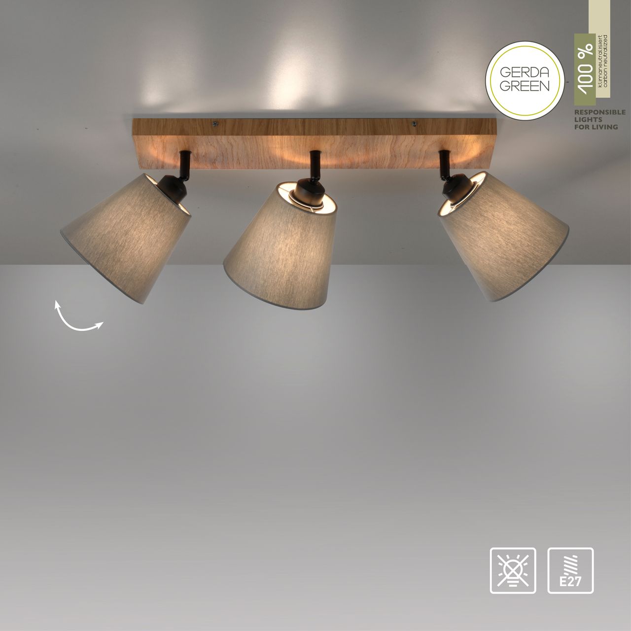 JUST LIGHT Deckenleuchte GREEN MICHEL, 3x E27/40Watt max., Holz-natur