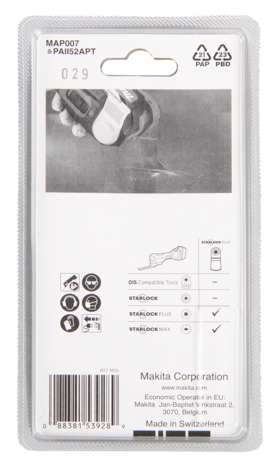 Lamă de ferăstrău cu imersie Makita B-66385 MAP007, lamă multifuncțională Starlock Plus, 52x50mm
