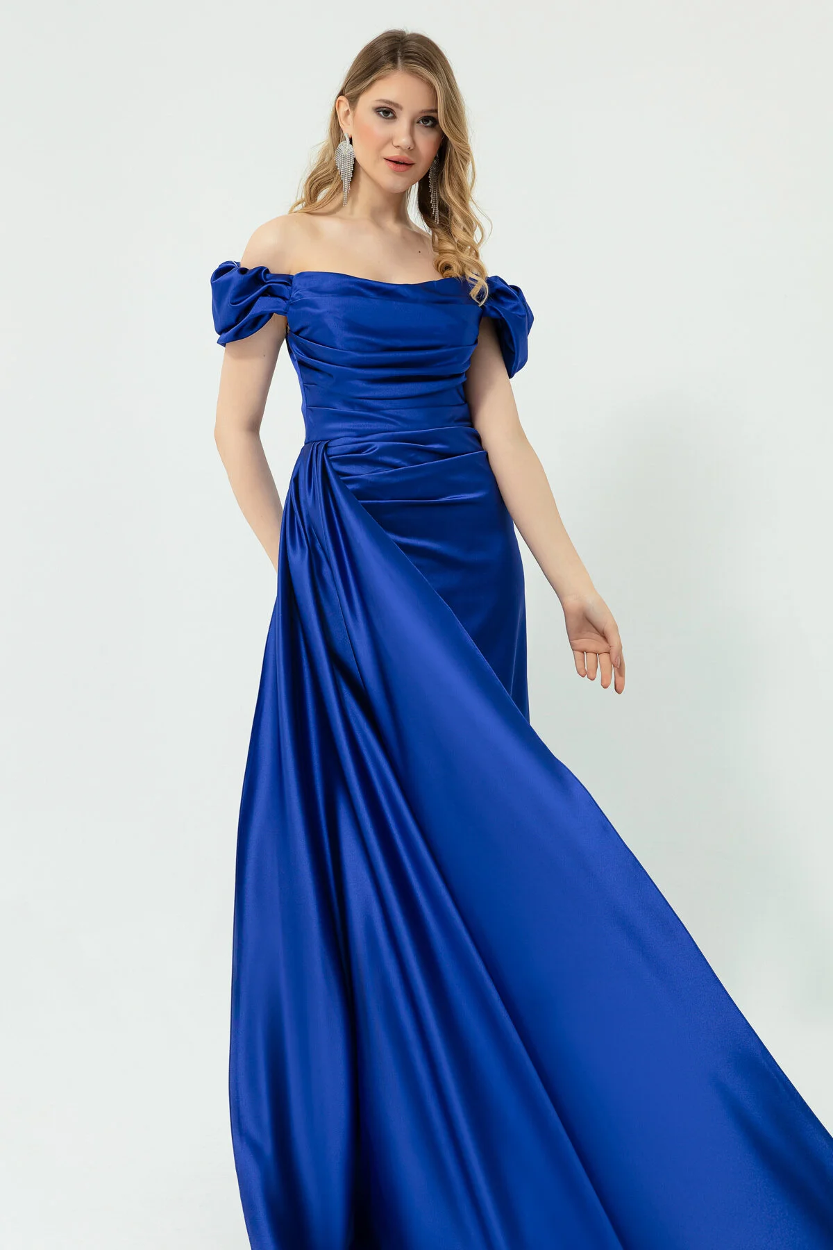 Lafaba  Damen Saks U-Boot-Ausschnitt, ärmellos, langes Satin-Abendkleid und Abschlusskleid