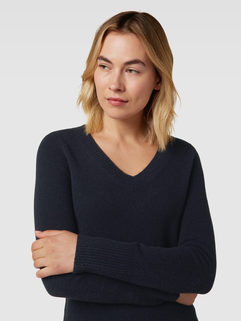 Strickpullover aus Wolle mit V-Ausschnitt in dunkelblau