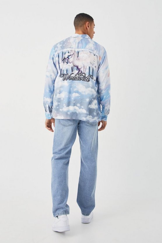 Langärmliges Viskose-Hemd mit Einhorn-Print