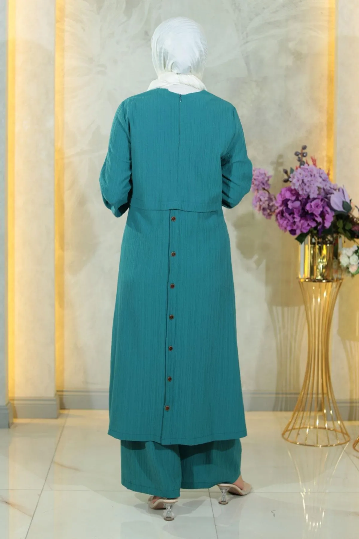 Modamihram  Geknöpftes Hijab-Set Türkis 10358