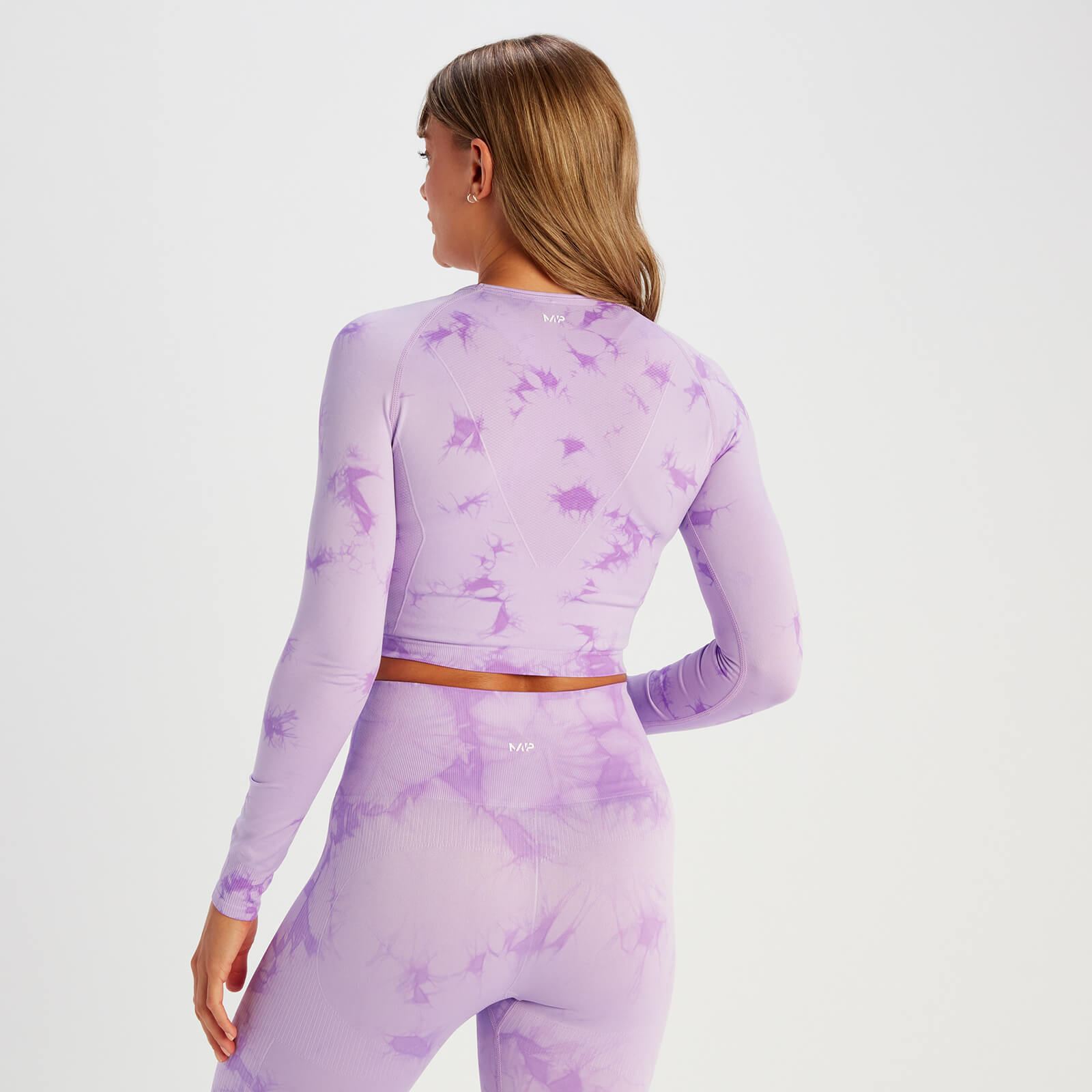 T-shirt court sans coutures à manches longues MP Shape pour femmes – Tie-dye violet