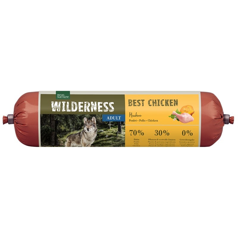 REAL NATURE Hundenassfutter REAL NATURE WILDERNESS Wurst Adult Best Chicken - Huhn mit Buchweizen und Kürbis 400 g