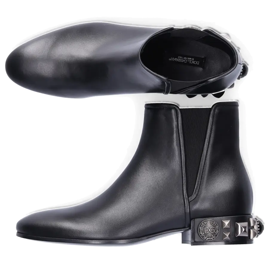 Dolce & Gabbana - Chelsea Boots NAPOLI Nappaleder Logo Nieten schwarz - schwarz