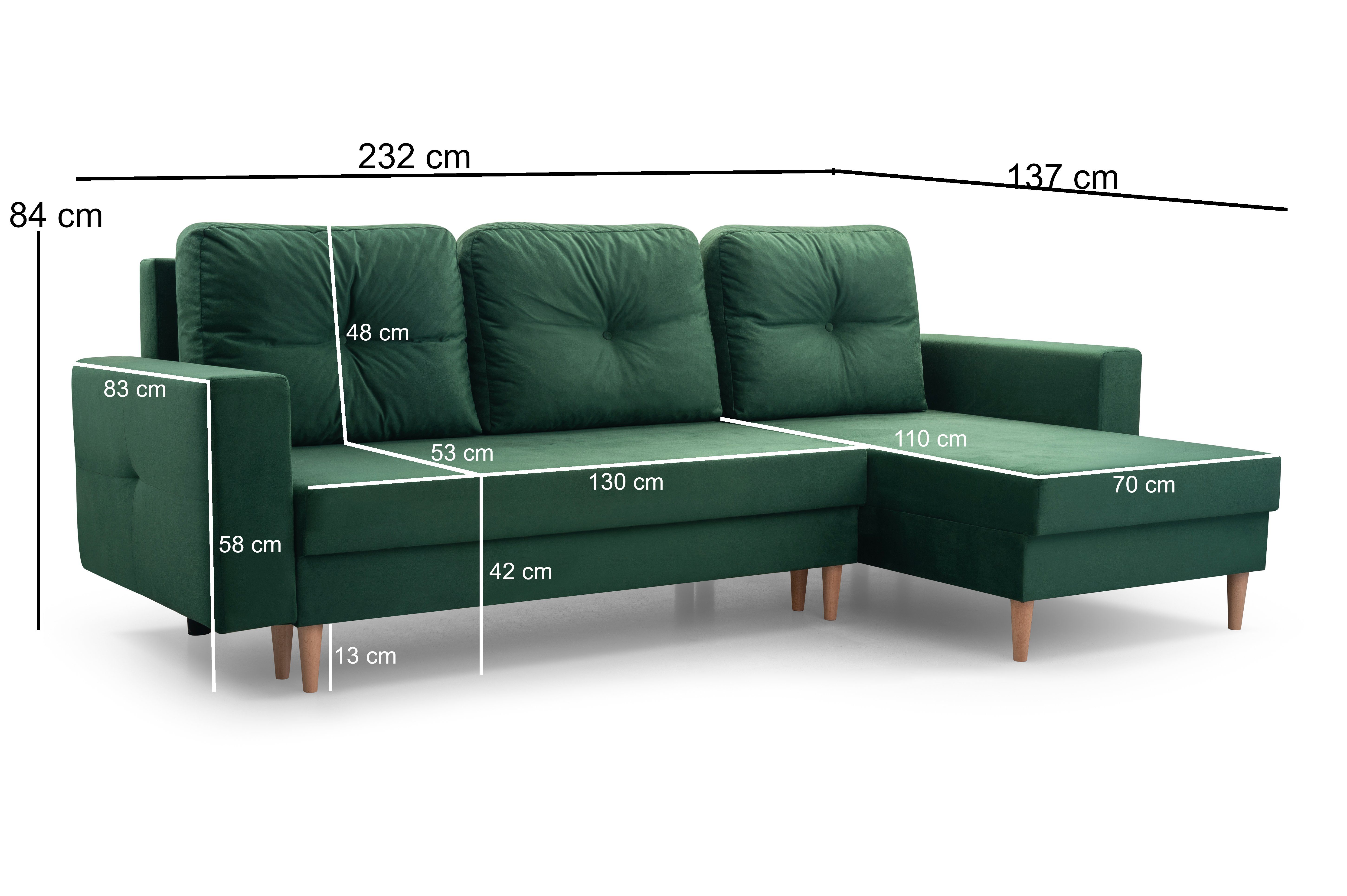 MOEBLO Ecksofa Carl, Ottomane Links als auch rechts montierbar Couch für Wohnzimmer, Schlafsofa Sofagarnitur Sofa Eckcouch L-Form Wohnlandschaft, mit Bettkasten und Schlaffunktion