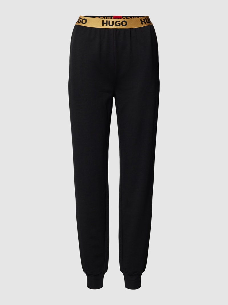 Stoffhose mit elastischem Logo-Bund in gold