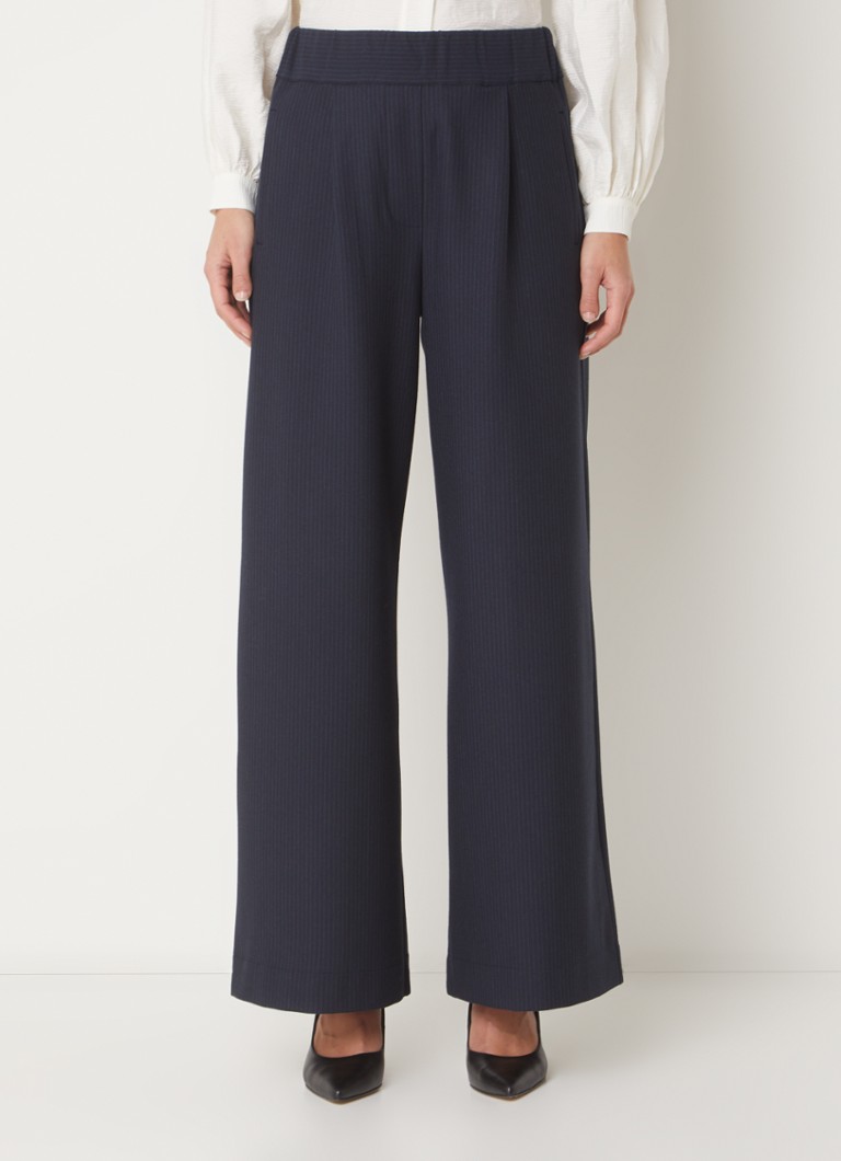Pantaloni Benji cu talie înaltă, cu dungi fine și închidere cu noduri.