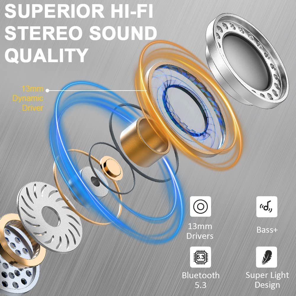 Tisoutec Kopfhörer Bluetooth In-Ear-Kopfhörer (Sprachsteuerung, True Wireless) In-Ear-Kopfhörer (Siri Voice-Assistent, LED Ladestandsanzeige, integrierte Steuerung für Anrufe und Musik, Bluetooth), IPX5 wasserdichte Ohrhörer, Kabellos Kopfhörer for S