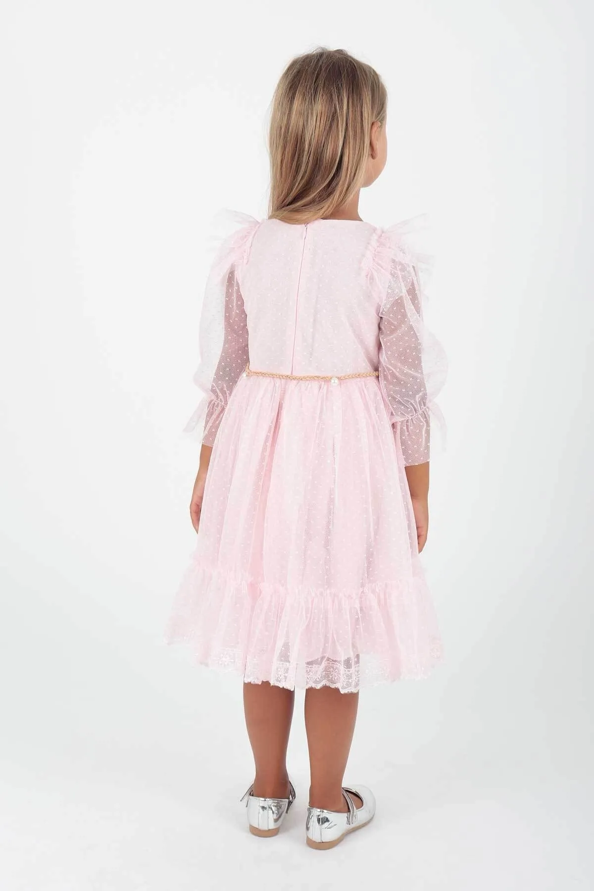 AHENGİM  Mädchen-Abendkleid aus Spitze und Tüll mit Schnalle und Gürtel Ak2206