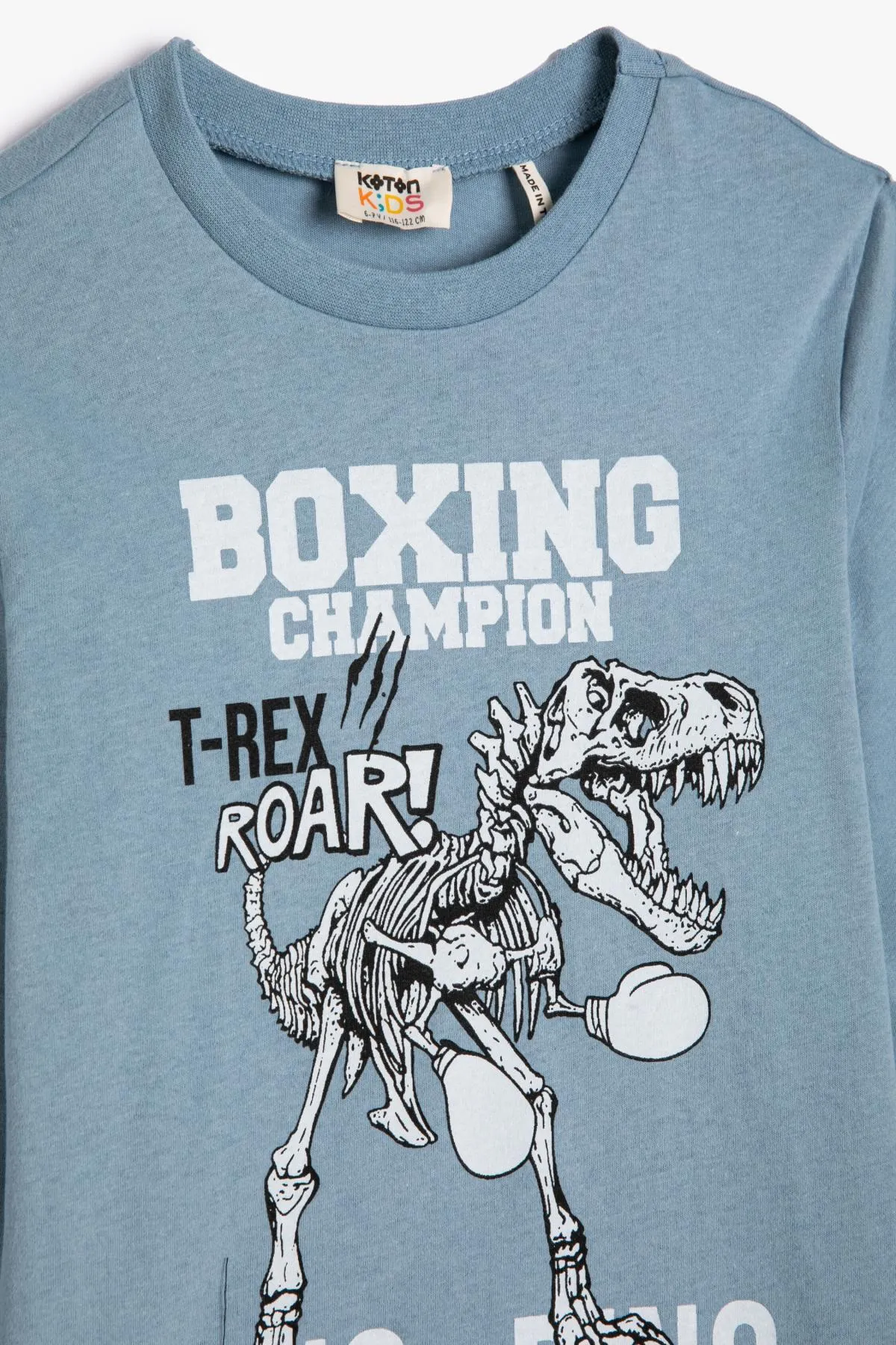 Koton  Dinosaurier-T-Shirt mit langen Ärmeln, bedrucktem Baumwoll-Rundhalsausschnitt