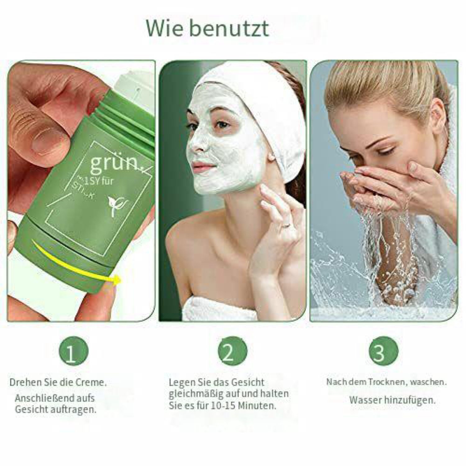 Devenirriche Gesichtspflege-Set Grüner Tee-Maskenstift, Grüner Tee Deep Cleanse Maskenstift Mitesser