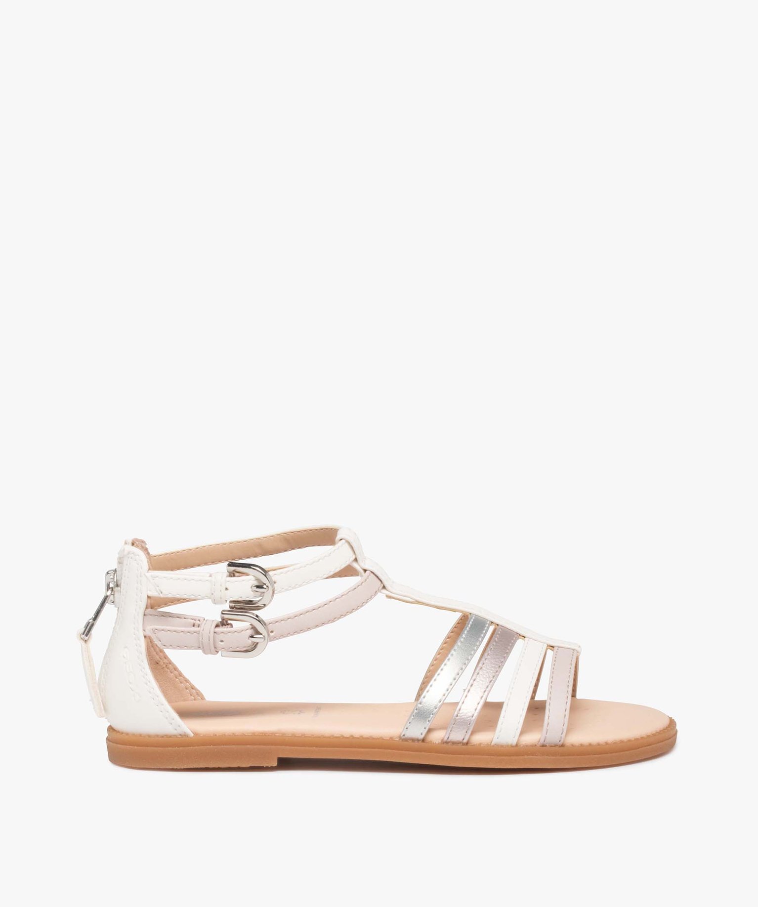 Sandales fille zippées à brides métallisées – Geox blanc | GEMO