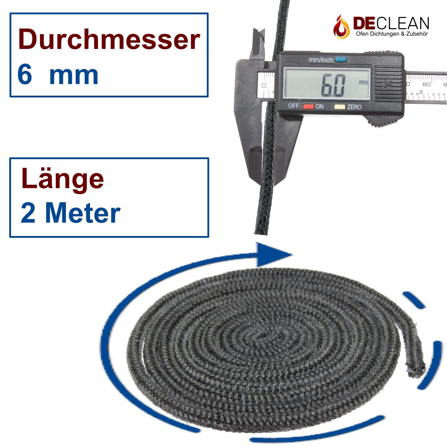 DeClean Türdichtband DeClean Dichtschnur für Kaminofen mit Kleber, Kamin Dichtband
