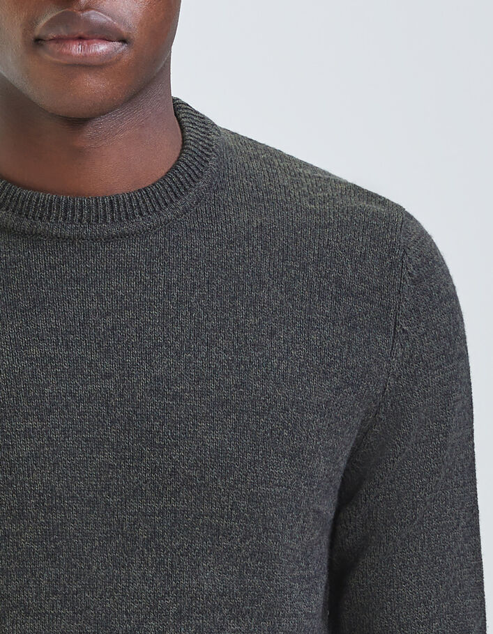 Pull kaki tricot mouliné à col rond Homme
