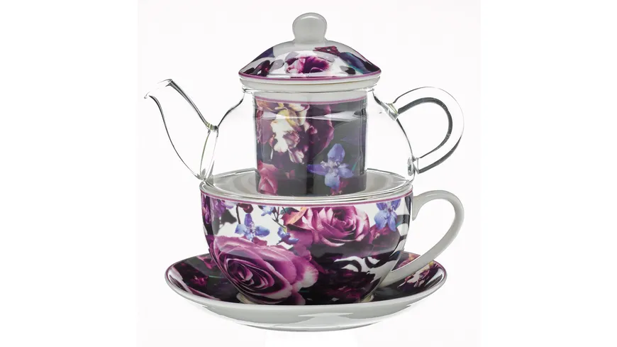 TRENDSHOP Tee-Set Tea for One 4-teilig Rosenblüte