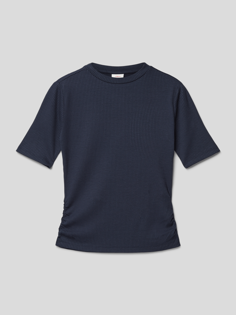 T-Shirt in Feinripp-Optik in marineblau