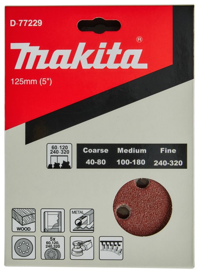 Accessori Makita D-77229 Disco abrasivo 125 mm Rosso Velcro Confezione da 20 pezzi