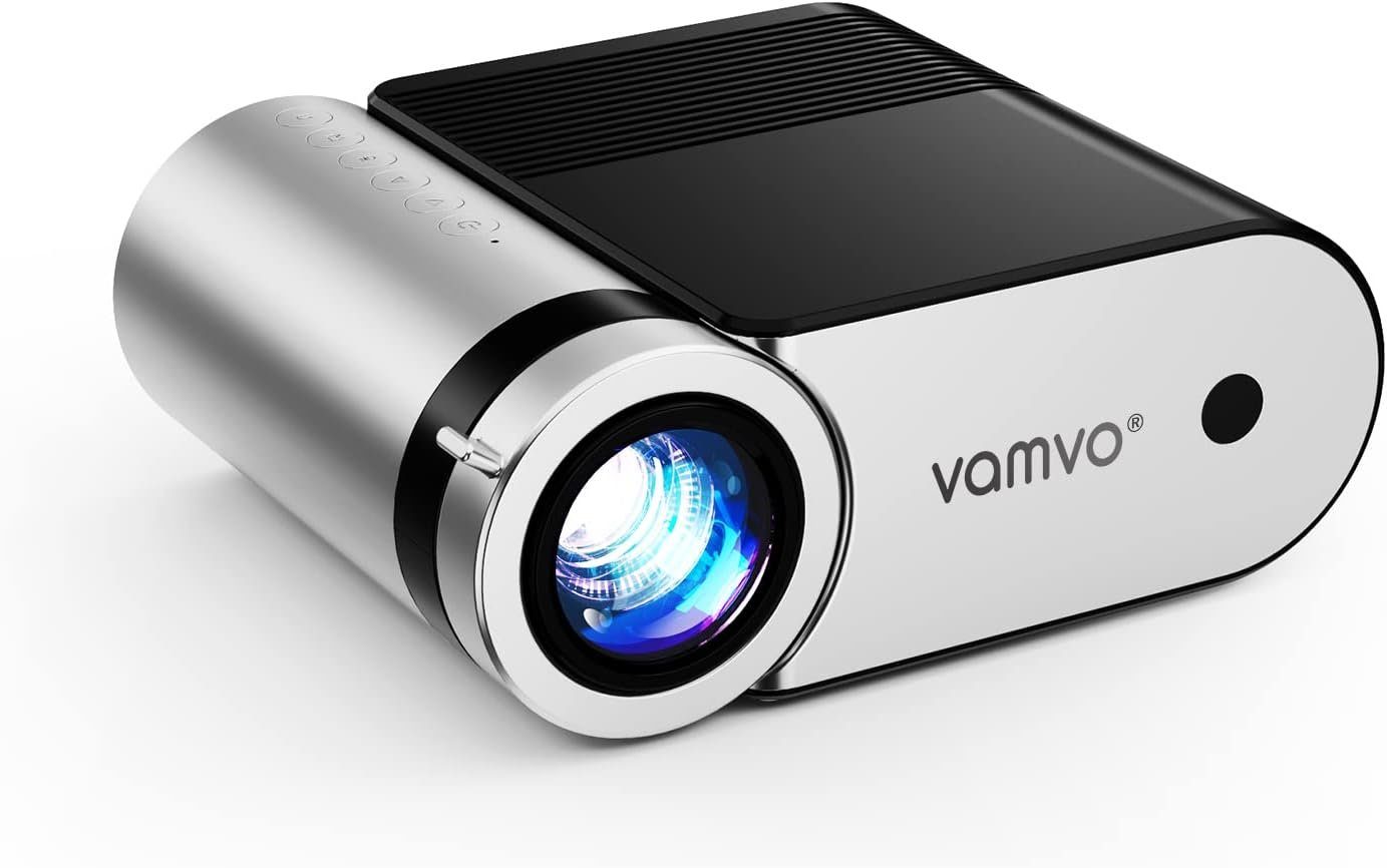 Vamvo Video Beamer unterstützt HD, Mini Heimkino Portabler Projektor (1280 to 720p px, kompatibel mit HDMI, USB, Geschenk für Kinder Video Heimkino)