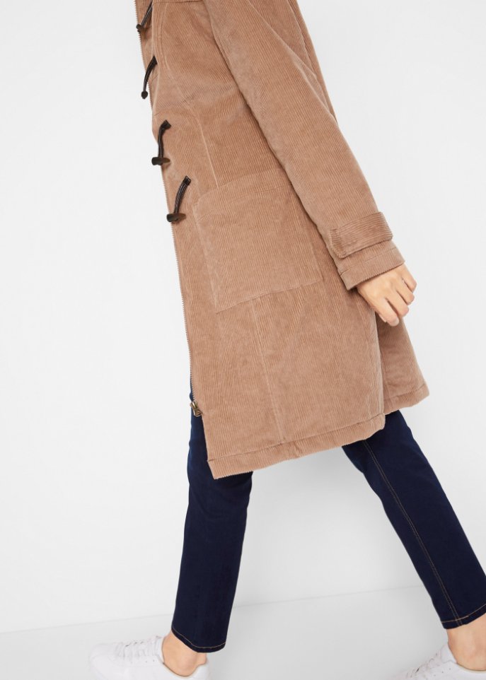 Gefütterter Cord-Dufflecoat, halblang
