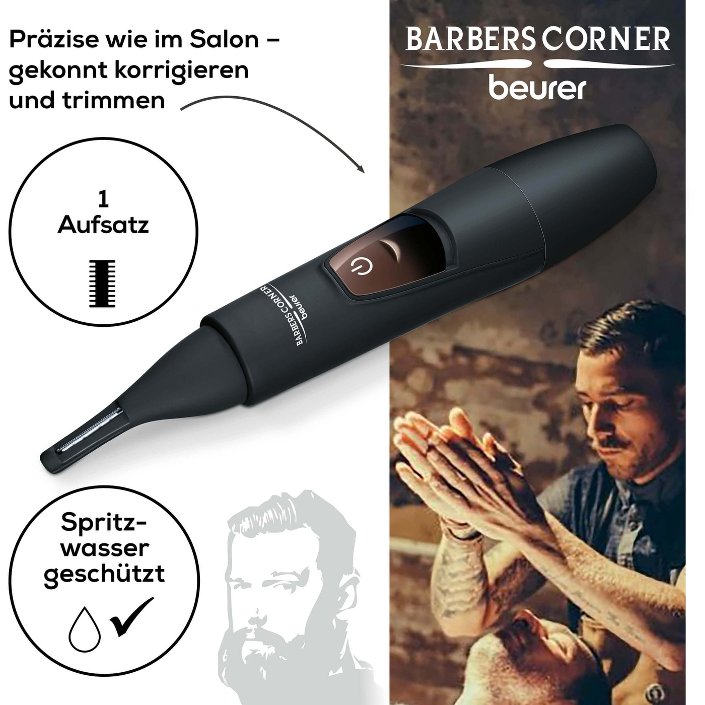Beurer HR 2000 Präzisionstrimmer-Trimmer für Augenbrauen, Nasen- & Ohrhaare mit 2 Trimmlängen