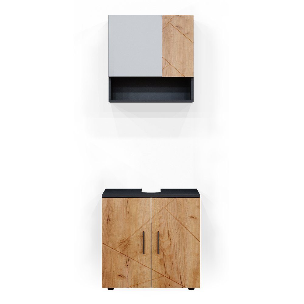 Vicco Badezimmer-Set Badezimmerset IRMA Anthrazit / Eiche Set 1, (2-er Set, 2-St., 2-er Set)