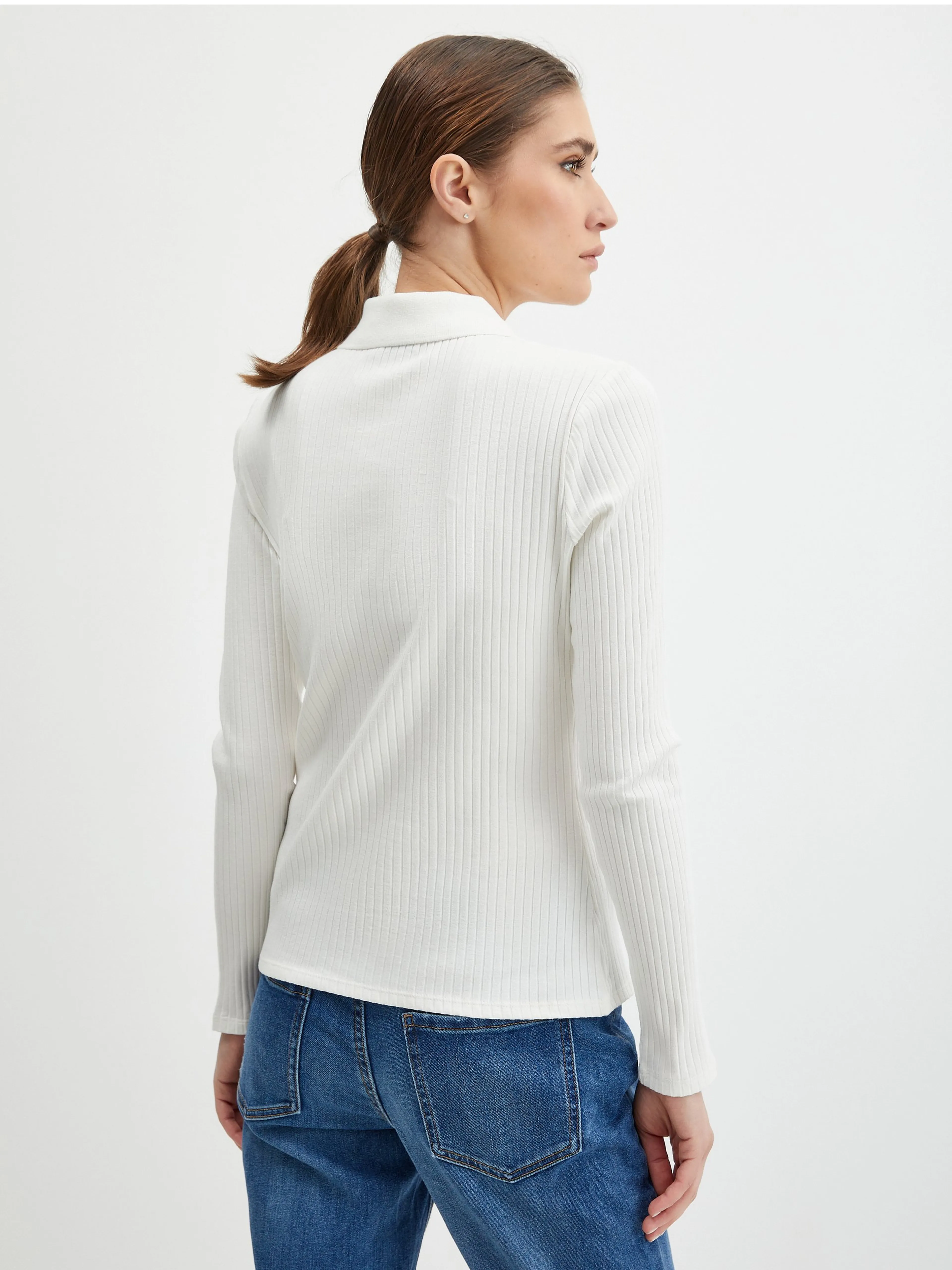 Weißes geripptes Damen Poloshirt ORSAY