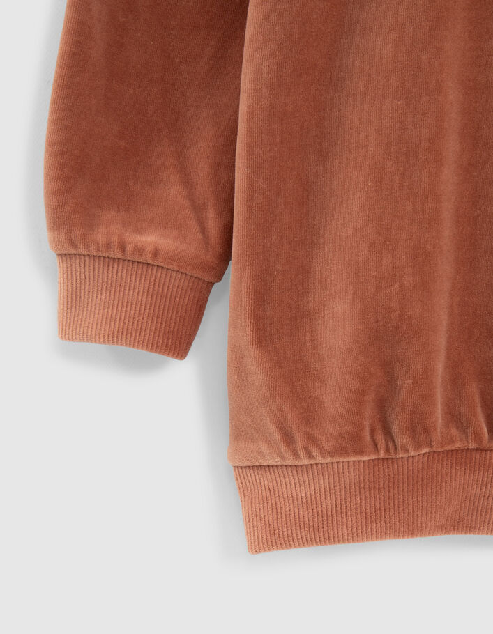Robe rose cuivré maille velours à capuche fille