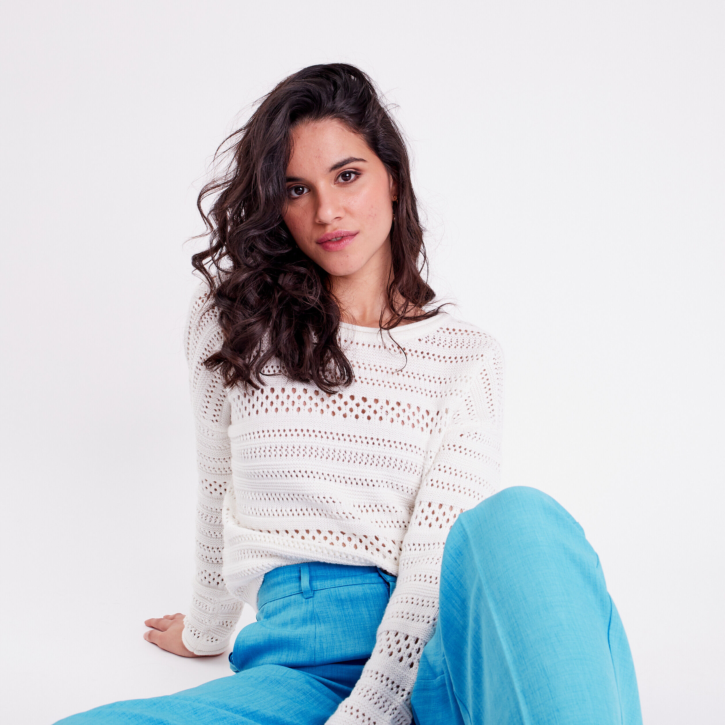 Pull ajouré manches longues ecru femme | Cache Cache