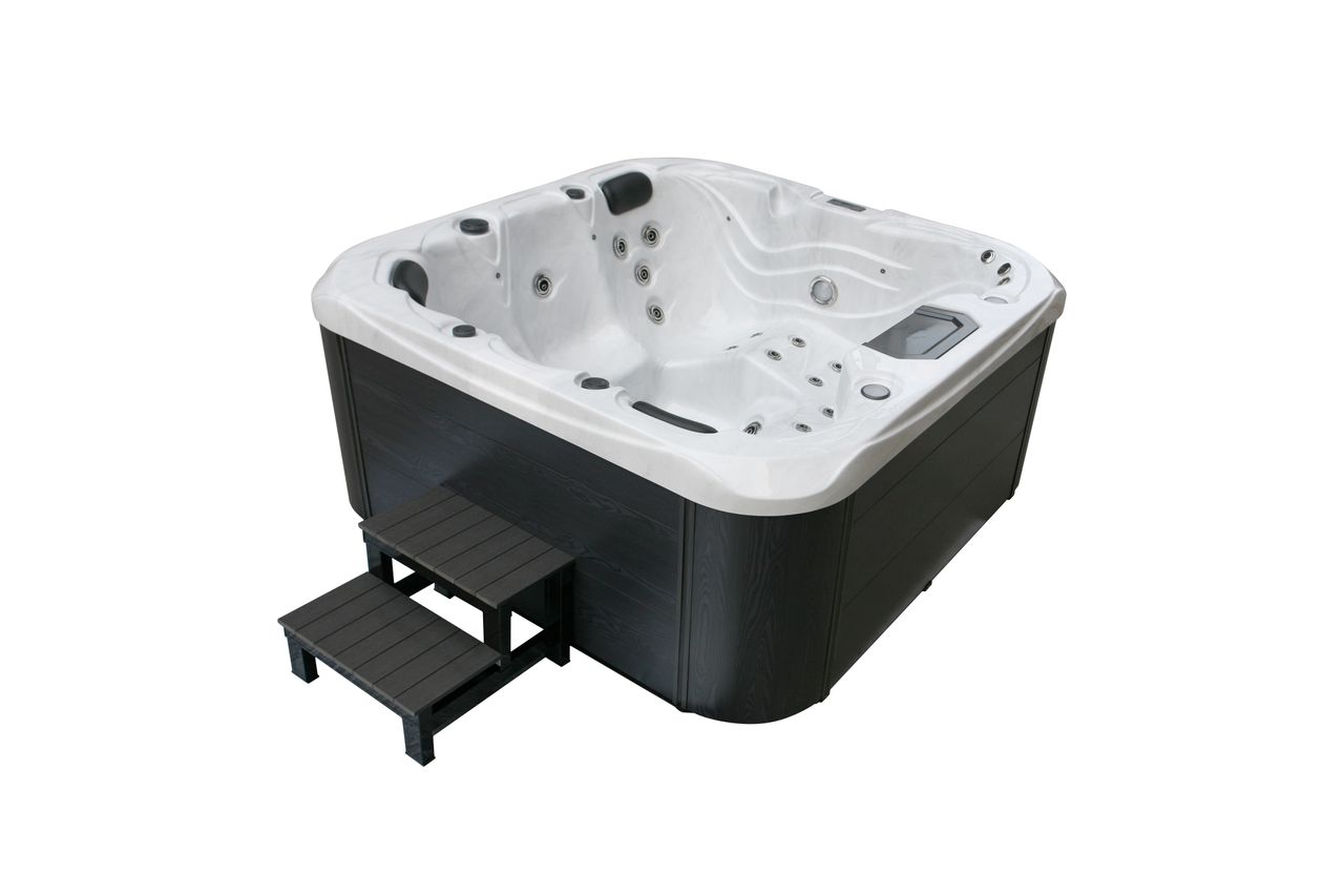 Home Deluxe Outdoor Whirlpool MALAGA inkl. Abdeckung & Treppe mit Wärmeisolierung für 5 Personen