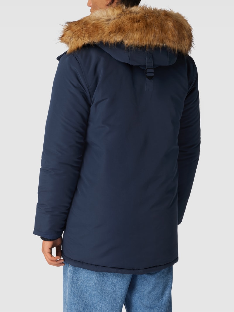 Parka mit Kapuze mit Webpelz-Besatz in dunkelblau