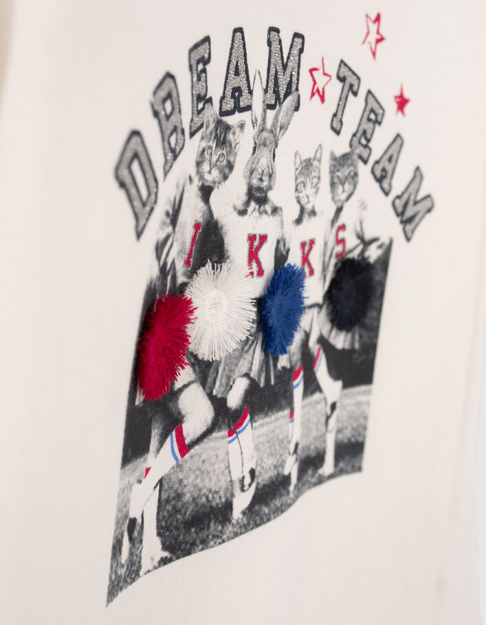 T-shirt blanc cassé visuel pom-pom girls 3D fille