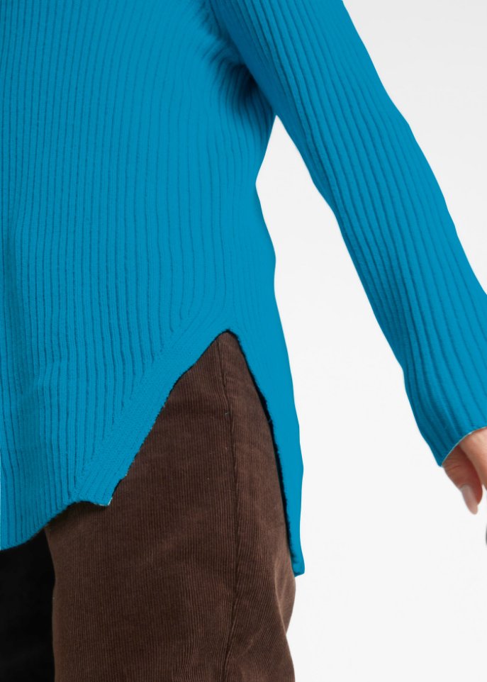 Langer Rollkragenpullover in Rippenstrick