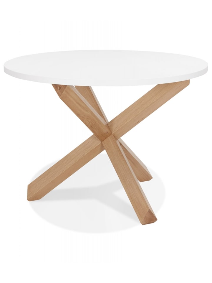 KADIMA DESIGN Runder Esstisch mit X-Beinen aus Massiver Eiche | Matt Finish in Weiß-Beige günstig kaufen onesize