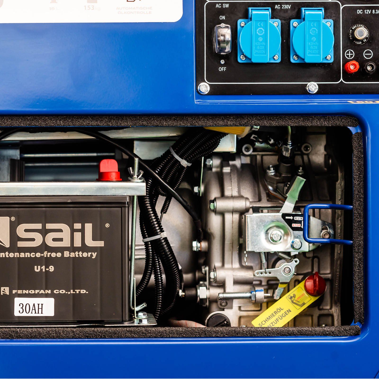 BRAST Stromerzeuger Diesel 5,7kW (7,7PS) mit 418cm³ 5000 Watt 4-Takt-Dieselmotor E-Start, (Zahlreiche Anschlüsse für flexiblen Einsatz lange Laufzeit), Generator Stromgenerator