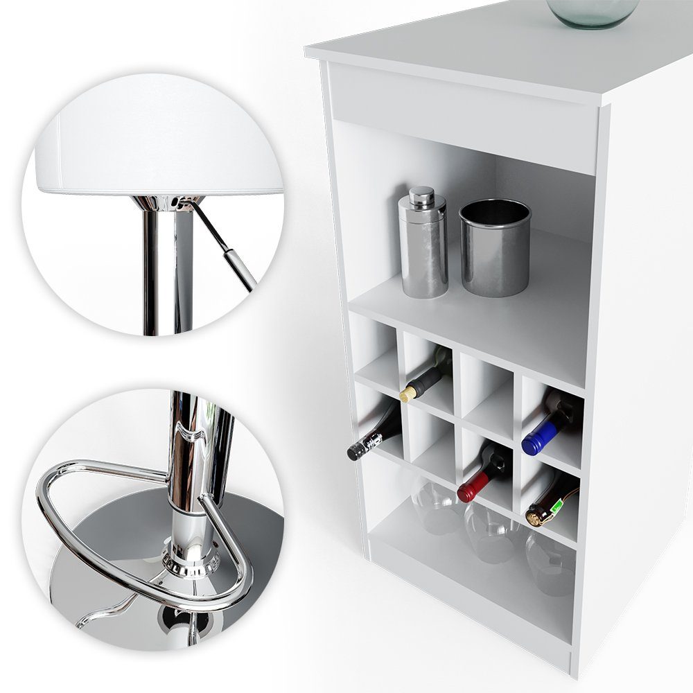 Vicco Bartisch Bartresen Stehtisch Tresentisch ROSS Weiß inkl. Hocker