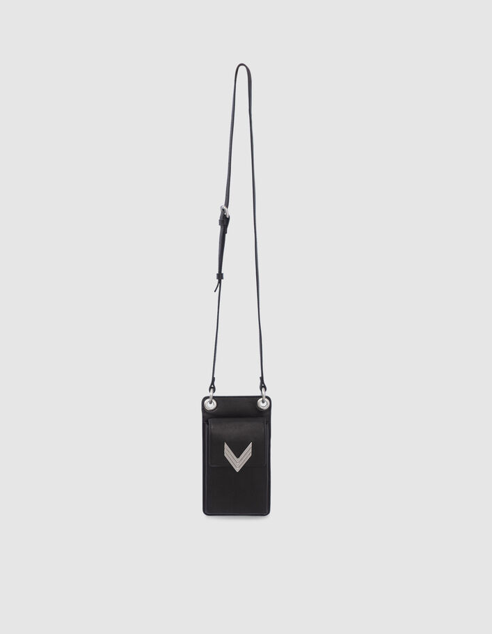 La pochette-téléphone 111 noire cuir Femme