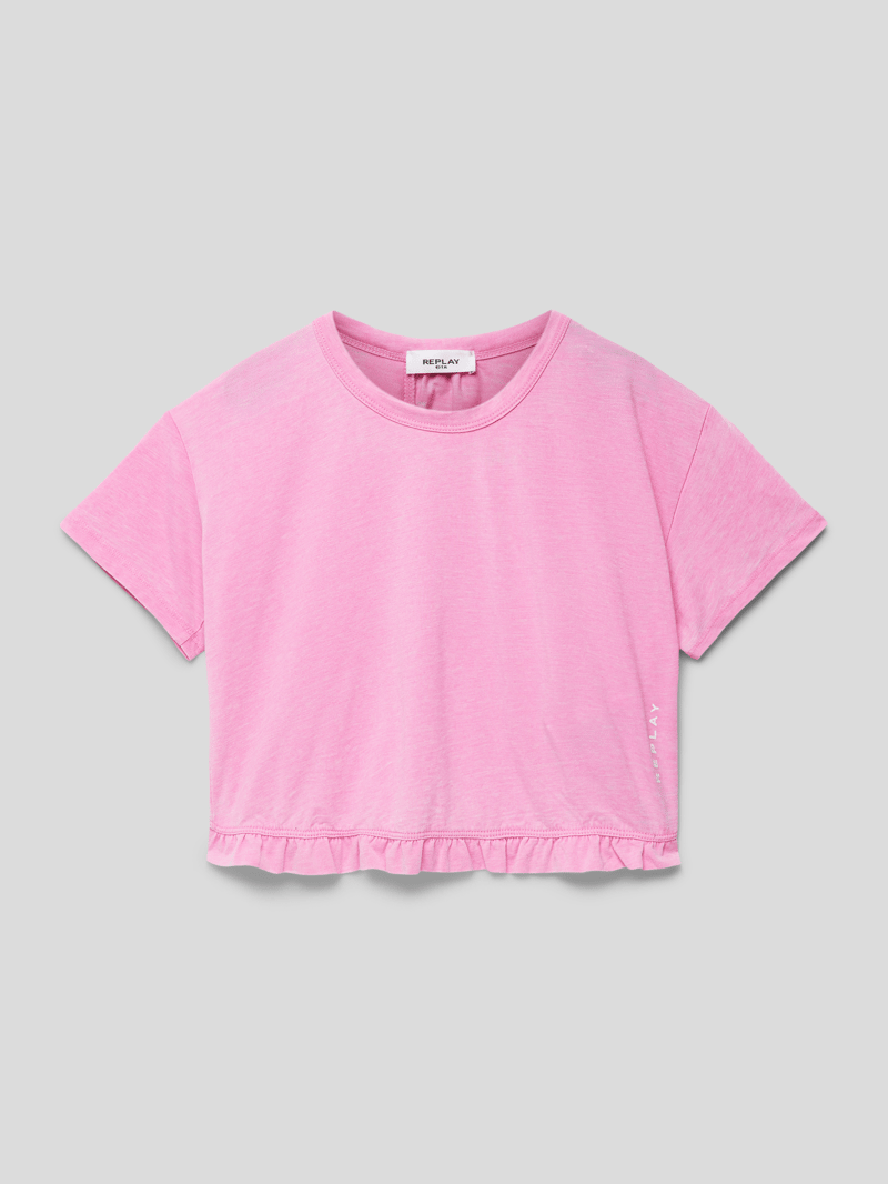 Cropped T-Shirt mit geripptem Rundhalsausschnitt in pink