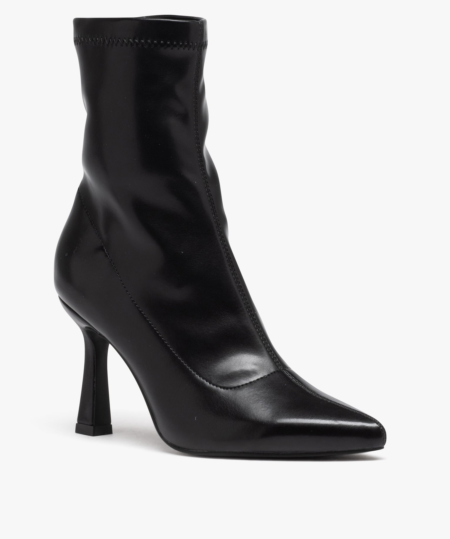 Boots femme unies à talon haut avec col élastique noir | GEMO