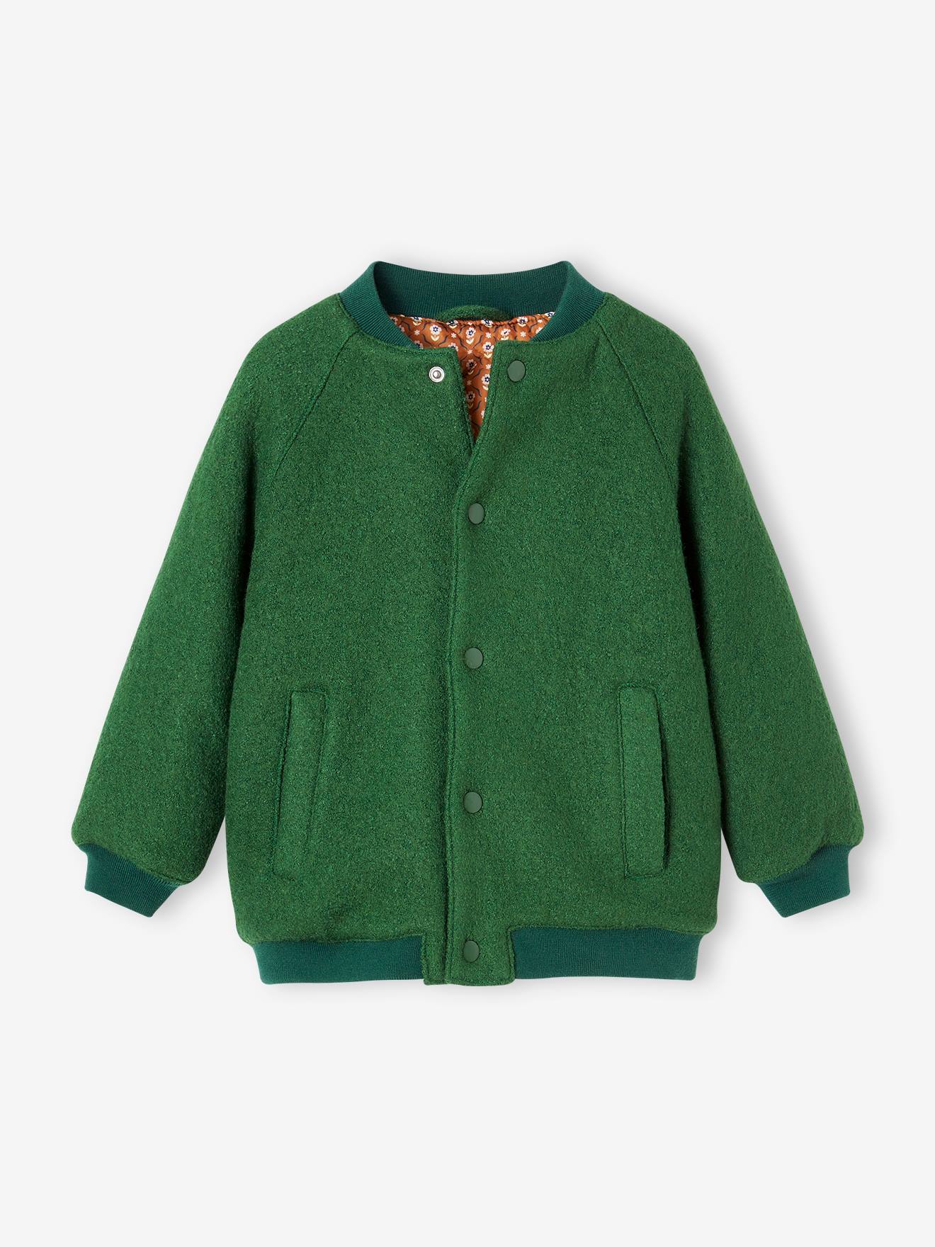Manteau style teddy fille en lainage bouclettes vert anglais