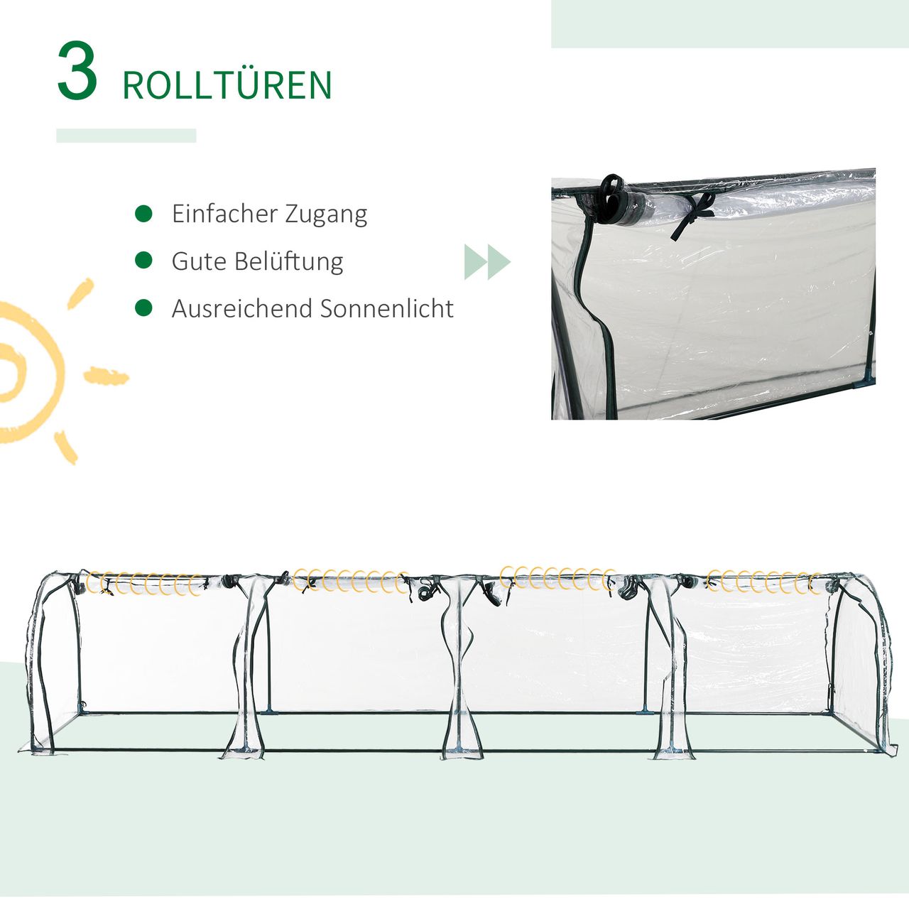 Outsunny Foliengewächshaus Treibhaus Gewächshaus mit Tür Frühbeet Stahl PVC