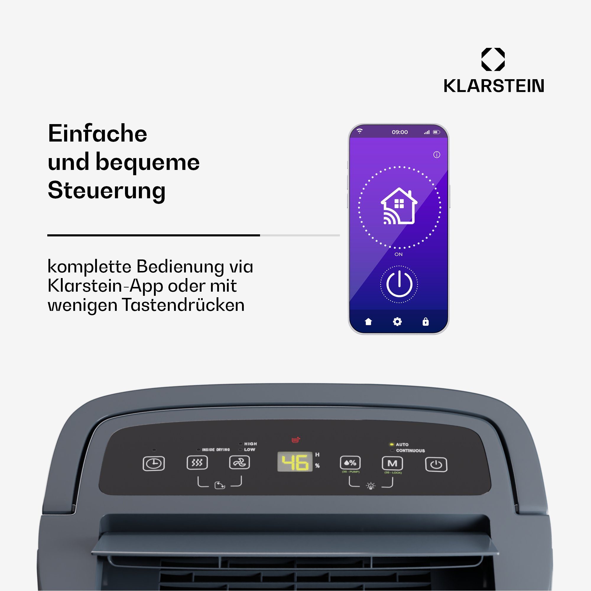 Klarstein Luftentfeuchter DryFy Connect 40 Luftentfeuchter, elektrisch WiFi Kompression 40l/d 35-45m²