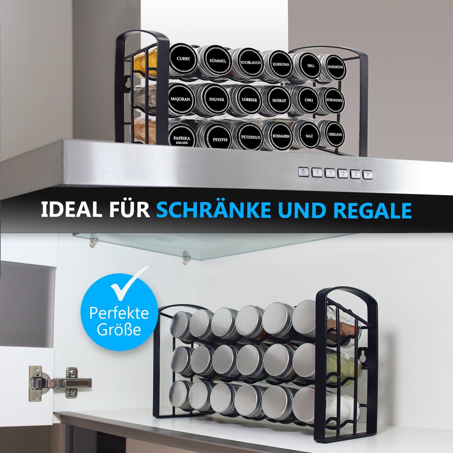 LEANDER DESIGN Gewürzregal, Komplett-Set, 18 Gewürzgläser, inklusive 54 Gewürzetiketten