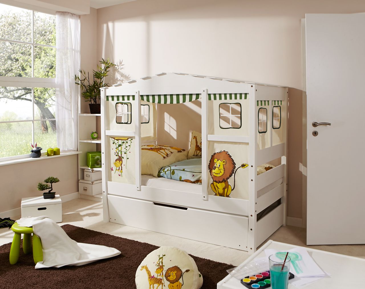 Ticaa Hausbett MINI Safari 80x160 cm Var 1 - mit Zusatzbett