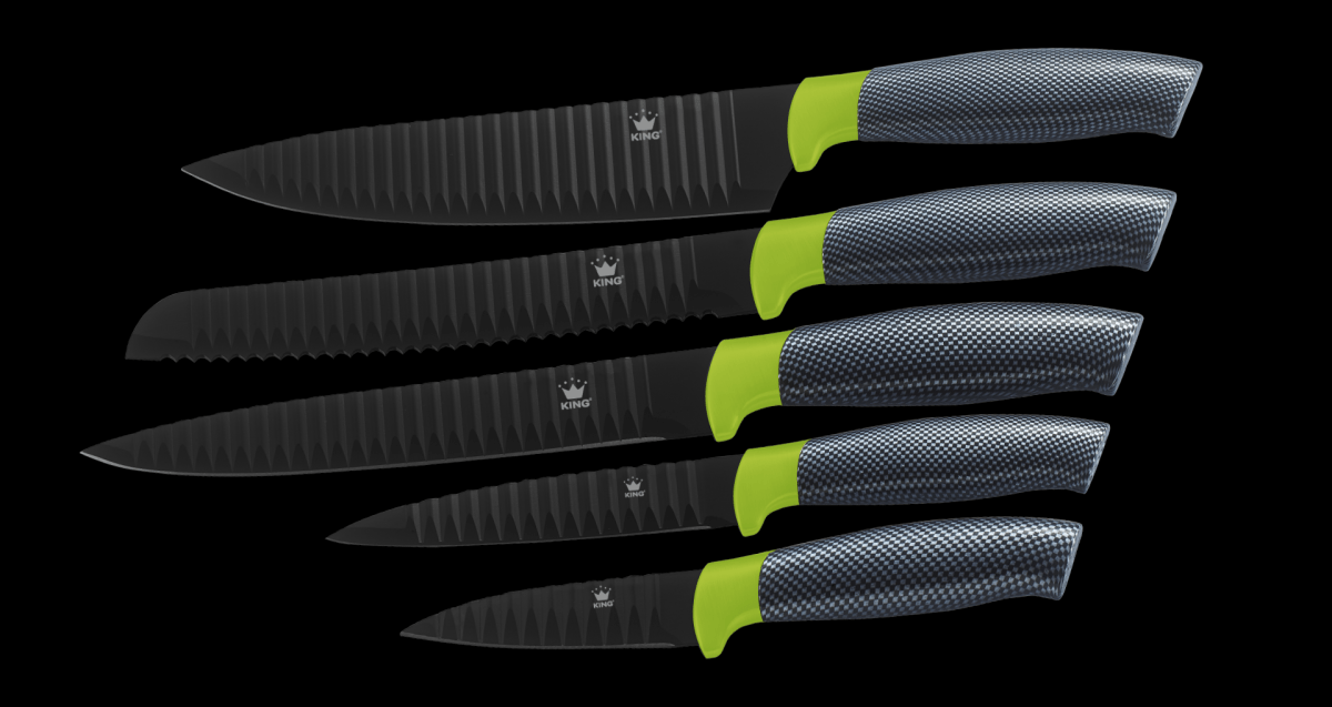 KING 6tlg. Messerset CARBON GREEN LINE inkl. Messerblock