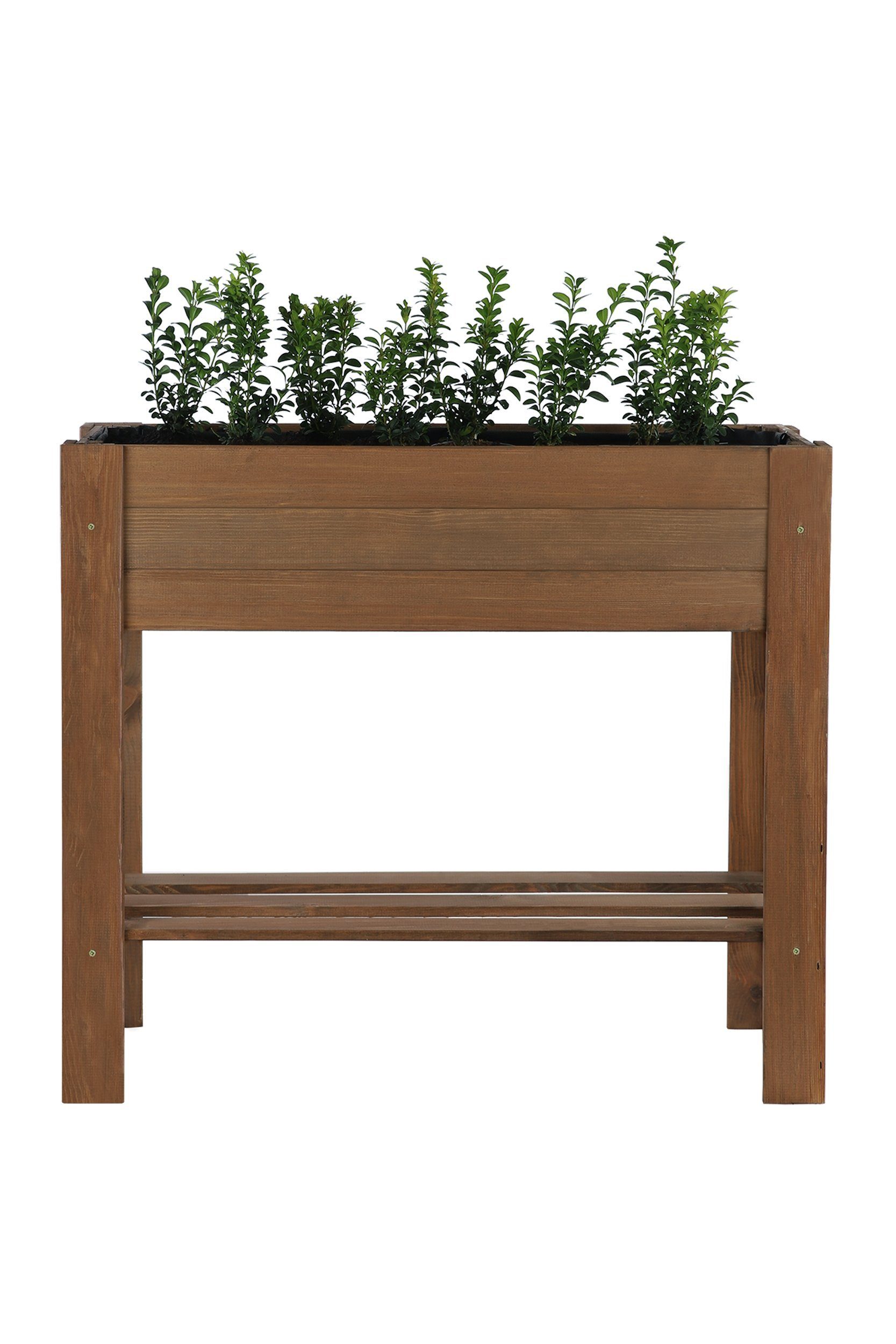 Zestri Hochbeet Kräuterbeet mit Ablage Holz Gemüsebeet Blumenkasten rechteckig Balkon, Kiefernholz, mit Ablage