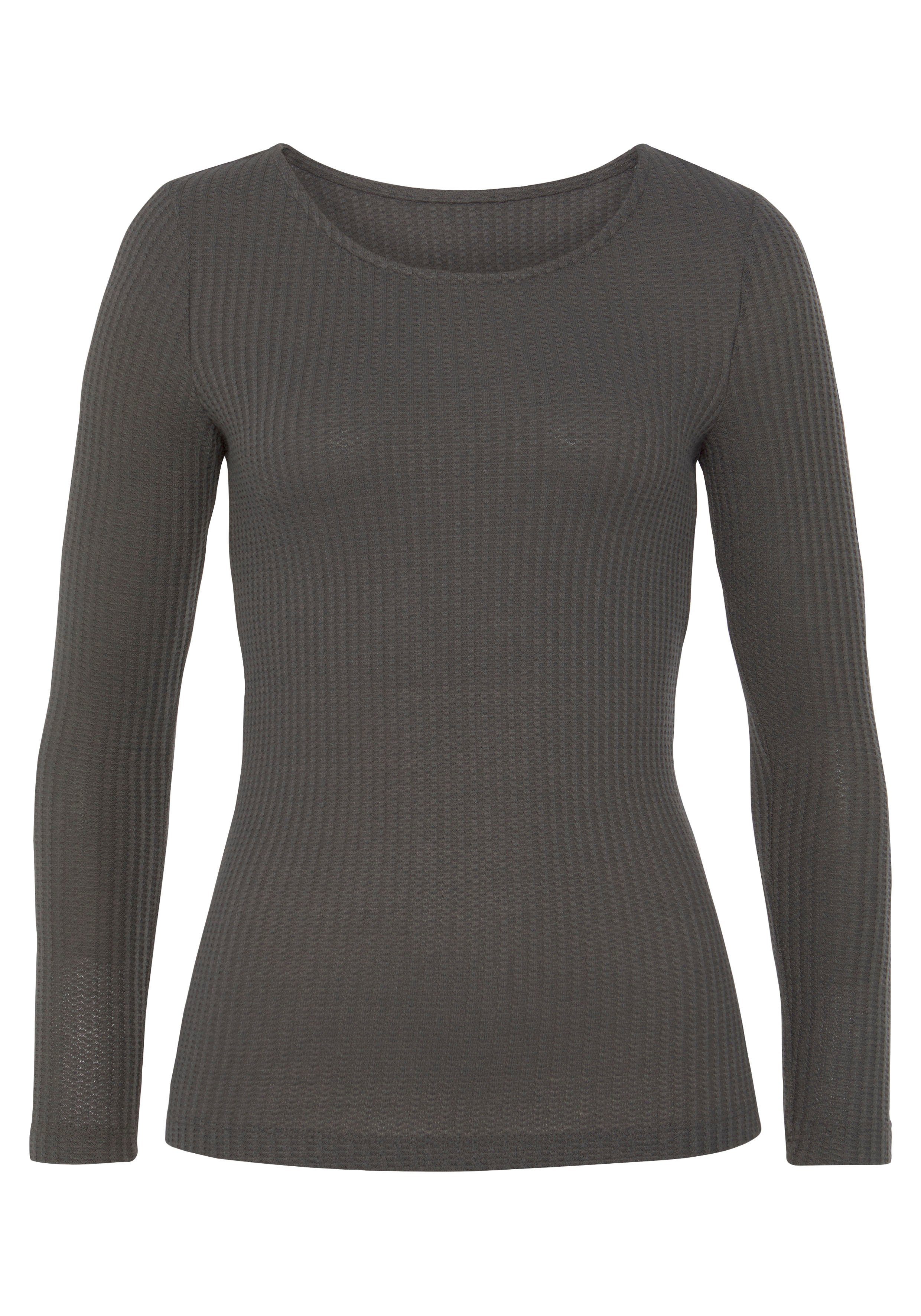 LASCANA Langarmshirt in modischer Pique-Optik